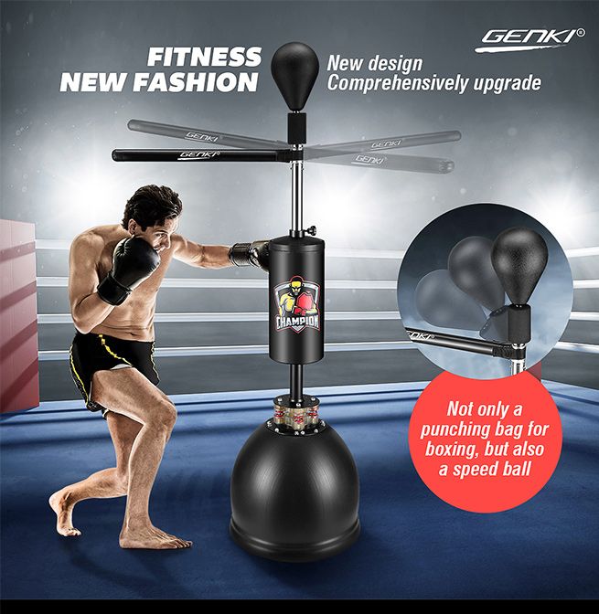 Genki Free Standing Punching Boxing Bag Stand Adjustable Height Rotating Arm Speed Ball