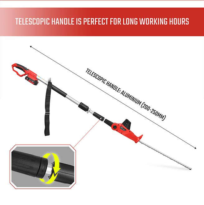 Pole Hedge Trimmer Cordless Electric Extendable Long Reach Petrol Garden Tool Telescopic Handle 20V